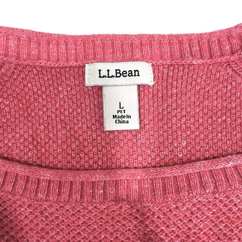 LL Bean Red Lightweight Roll Neck Pullover Textured Cotton Sweater LARGE PETITE - Picture 8 of 9